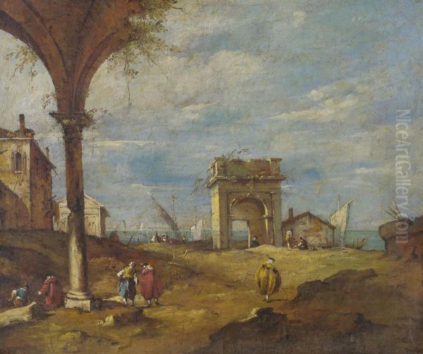 Capricci With Classical Ruins: A Pair Of Paintings Oil Painting by Francesco Guardi