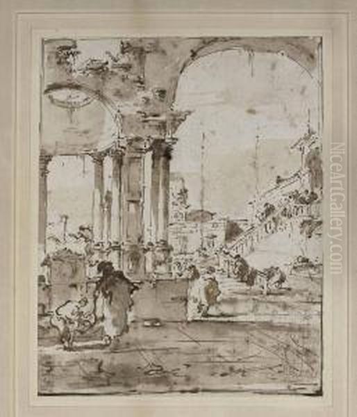 A Venetian Capriccio Oil Painting by Francesco Guardi