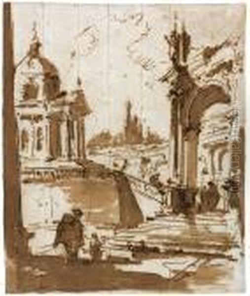 An Architectural Capriccio With A Church To The Left Oil Painting by Francesco Guardi