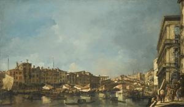 Venice, A View Of The Rialto Bridge, Looking North, From The Fondamenta Del Carbon Oil Painting by Francesco Guardi