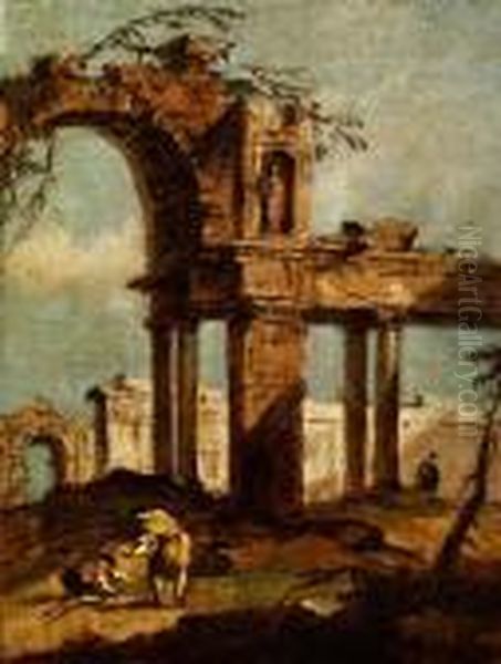 Capriccio Mit Antiken Ruinen Undfigurenstaffage Oil Painting by Francesco Guardi