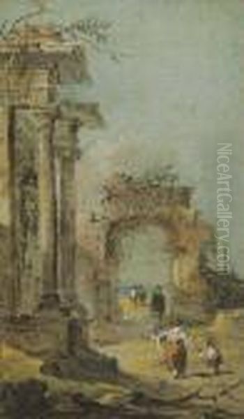 Capriccio Of Architectural Ruins And Figures Oil Painting by Francesco Guardi