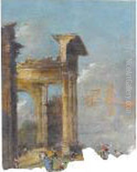 Figures Before The Ruins Of A Colonnade Oil Painting by Francesco Guardi