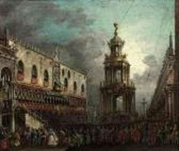 The 'giovedi Grasso' Festival On The Piazzetta In Venice Oil Painting by Francesco Guardi