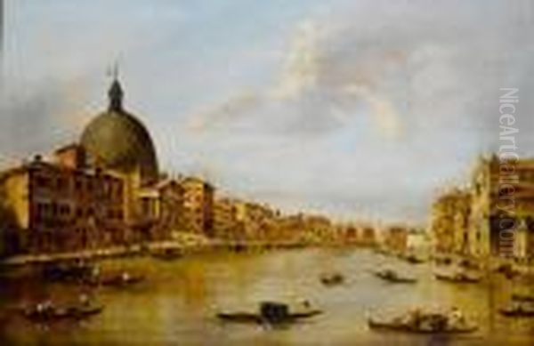 The Grand Canal, Venice, With San Simeonepiccolo And Santa Lucia Oil Painting by Francesco Guardi