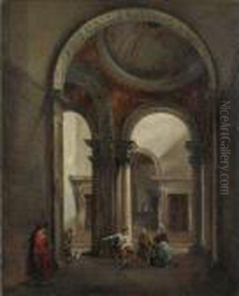 Sottoportico Con Figure E Scala Di Palazzo Oil Painting by Francesco Guardi