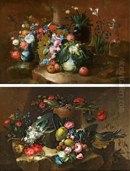 Blumenstillleben Mit Flechtkorb Oil Painting by Francesco Guardi