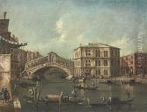 The Grand Canal, Venice, Looking
 South, With The Rialto Bridge Andthe Palazzo Dei Camerlenghi Oil Painting by Francesco Guardi