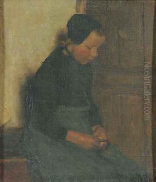 In half licht girl in an interior Oil Painting by Willy Martens