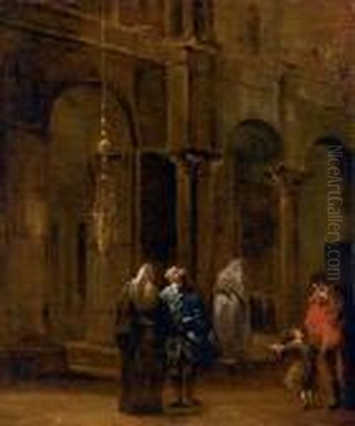 Interno Di Chiesa Con Figure by Francesco Guardi