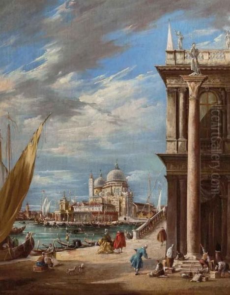 Veduta Della Piazzetta Allangolo Della Libreria 
Di San Marco Con Il Canal Grande E La Chiesa 
Della Salute Oil Painting by Francesco Guardi