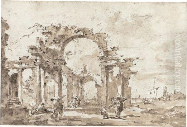 An Architectural Capriccio Oil Painting by Francesco Guardi