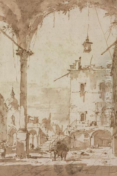 A Venetian Capriccio Oil Painting by Francesco Guardi