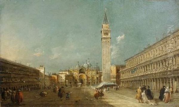 Piazza S. Marco Con Basilica E Campanile Oil Painting by Francesco Guardi