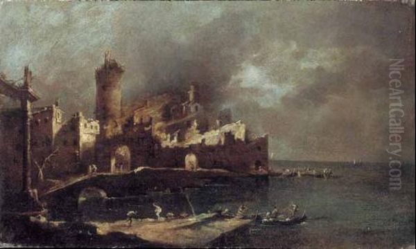 Incendio Di Castello Sul Mare P Oil Painting by Francesco Guardi