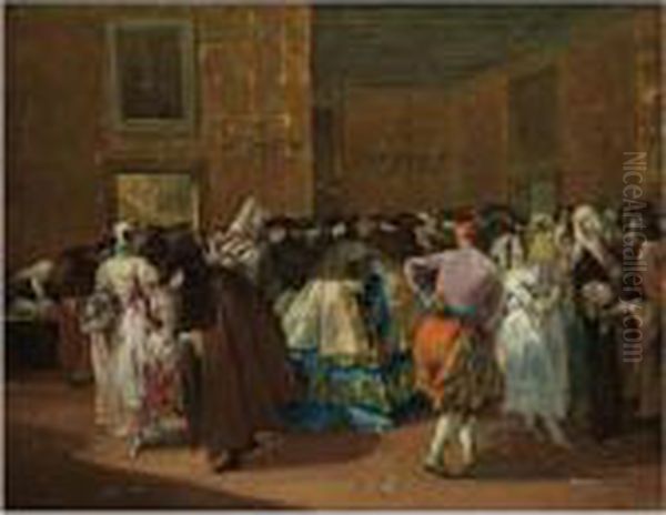 Venice, The Ridotto At Palazzo Dandolo, With Masked Figures Dancing And Conversing Oil Painting by Francesco Guardi