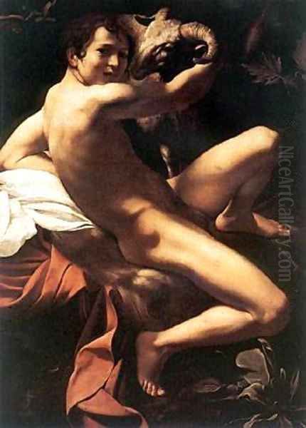 St John the Baptist Youth with Ram Oil Painting by Michelangelo Merisi Da Caravaggio