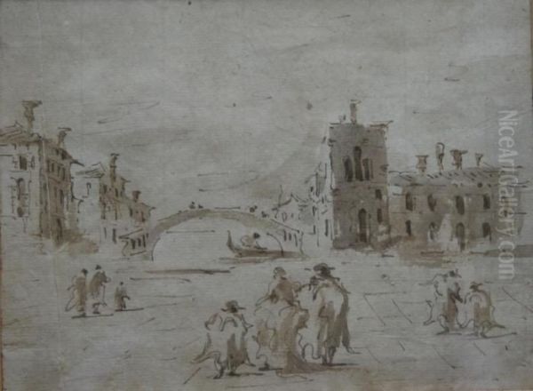 Figures In A Venetian Campo Oil Painting by Francesco Guardi