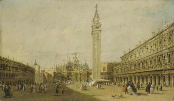 Venise, La Place Saint Marc Avec La Basilique Et Le Campanile Oil Painting by Francesco Guardi