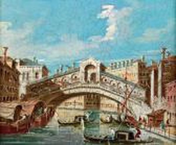 Blick Uber Den Canal Grande Auf Die Rialtobrucke Oil Painting by Francesco Guardi