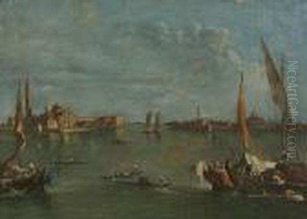 A Venetian Canal Scene Oil Painting by Francesco Guardi