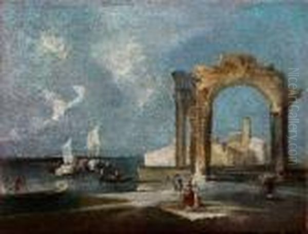 Capriccio Lagunare Con Ruderi Classici Oil Painting by Francesco Guardi