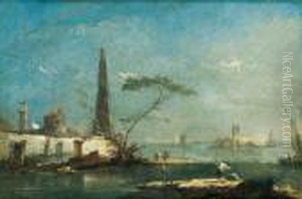 Capriccio Lagunare Con Obelisco Oil Painting by Francesco Guardi