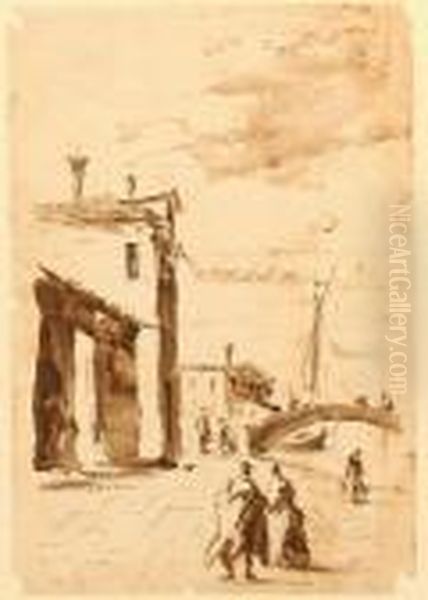 Ansicht Einer Brucke In Venedig Mit Passanten Oil Painting by Francesco Guardi