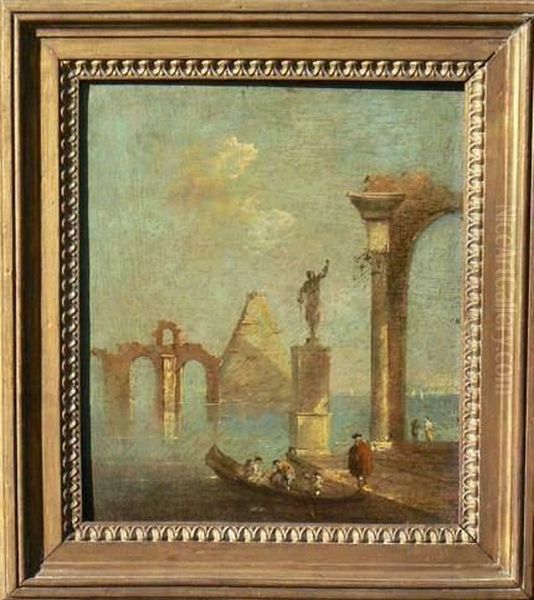  Gondole Pres Des Ruines  Oil Painting by Francesco Guardi