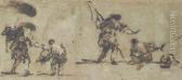 Studies Of Figures (on Two Joined Sheets) Oil Painting by Francesco Guardi