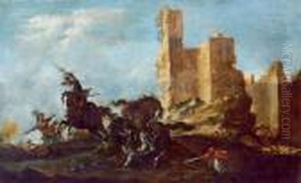 Battaglia Davanti A Rovine Oil Painting by Francesco Guardi