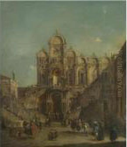 Venice, A View Of The Campo San 
Zanipolo With The Loggia Temporarily Erected Outside The Scuola Di San 
Marco For The Benediction Of Pope Pius Vi On 19th May 1782 Oil Painting by Francesco Guardi