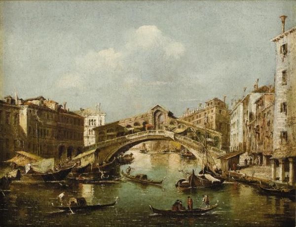 Venice, A View Of The Grand Canal And The Rialto Bridge Oil Painting by Francesco Guardi