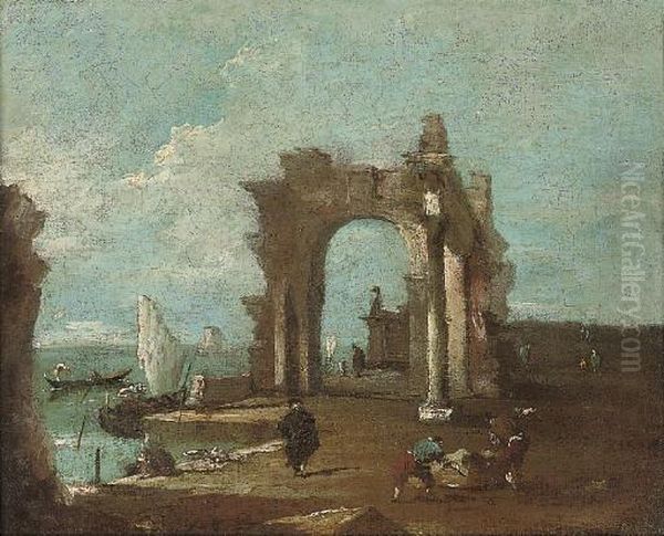 A Capriccio Of The Venetian Lagoon Oil Painting by Francesco Guardi