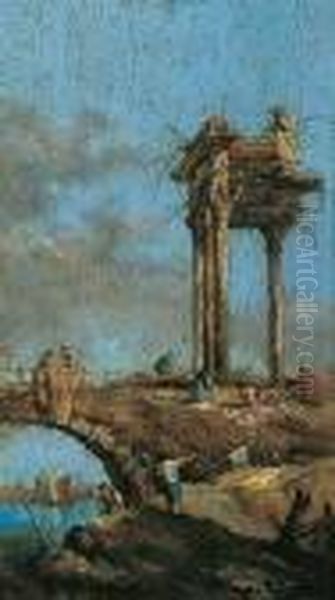 Ruinencapriccio Mit Waschebleiche. Oil Painting by Francesco Guardi