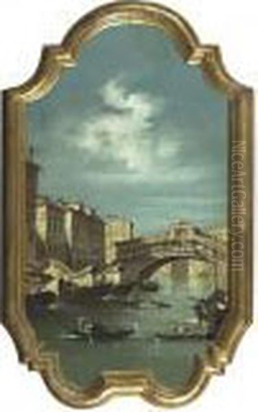 Ein Paar Venezianische Veduten: Dogana / Ponte Rialto. Oil Painting by Francesco Guardi