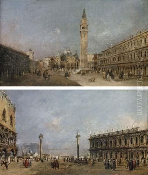 The Piazza San Marco, Venice, Looking East; And The Piazzetta, Venice, Looking South Oil Painting by Francesco Guardi