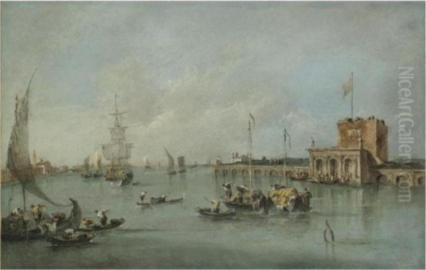 Venice, A View The Forte Di S. Andrea Oil Painting by Francesco Guardi