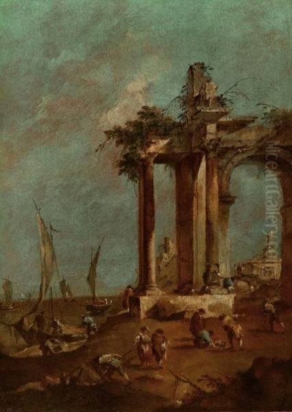 Capriccio Architettonico Con Rovine Classiche Sulla Riva Della Laguna Oil Painting by Francesco Guardi