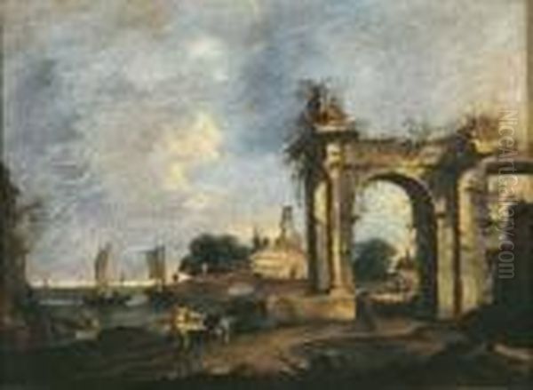 Caprice Avec Ruines Au Bord D'un Lac Oil Painting by Francesco Guardi