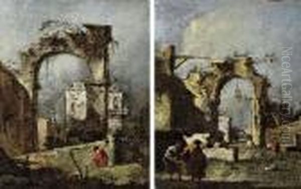 Capricci Of Ruined Arches With Figures Oil Painting by Francesco Guardi