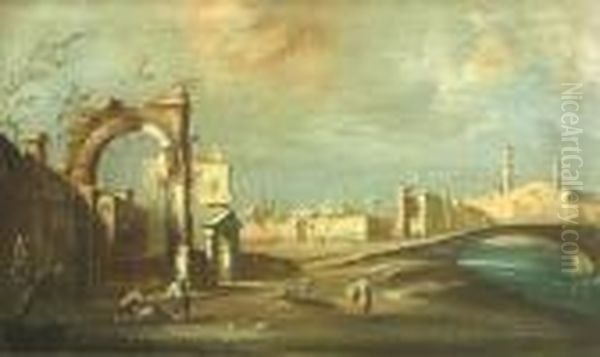 A Capriccio With Figures Oil Painting by Francesco Guardi