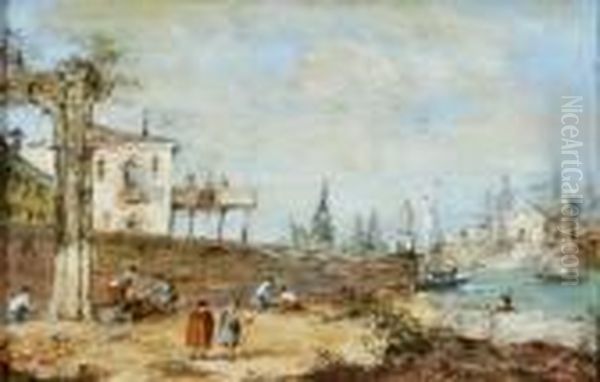 Working By The River Oil Painting by Francesco Guardi