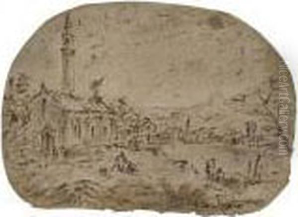 Landscape With A Church And Fishermen Oil Painting by Francesco Guardi