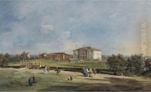 View Of The Villa Loredan At Paese Oil Painting by Francesco Guardi