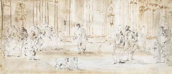 Personnages Dans Un Interieur Avec Colonnade Oil Painting by Francesco Guardi