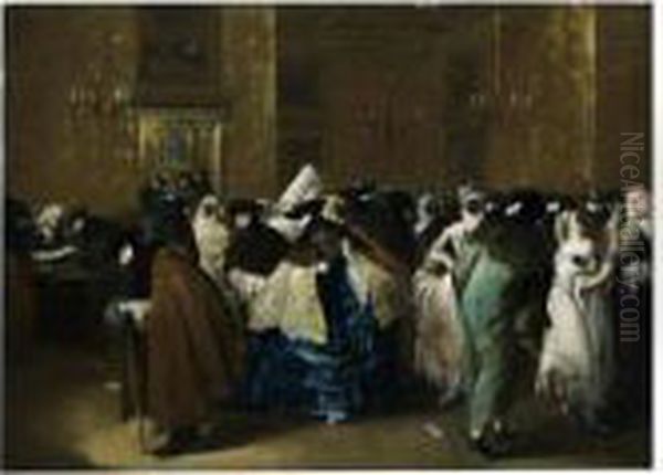 Ridotto In Venice With Masked Figures Conversing Oil Painting by Francesco Guardi