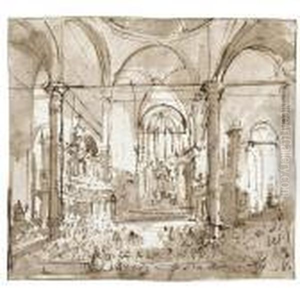 Interior Of The Church Of S. Zanipolo Venice Oil Painting by Francesco Guardi