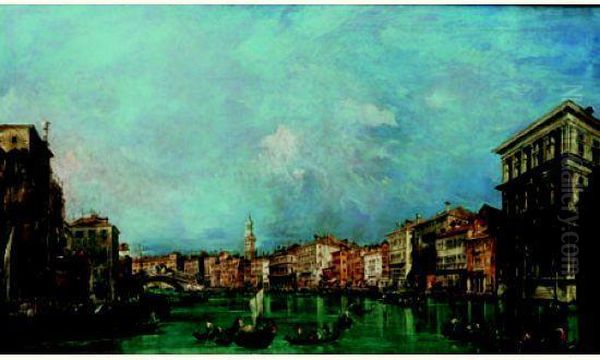 Venise : Vue Du Grand Canal Vers Le Pont Du Rialto Oil Painting by Francesco Guardi