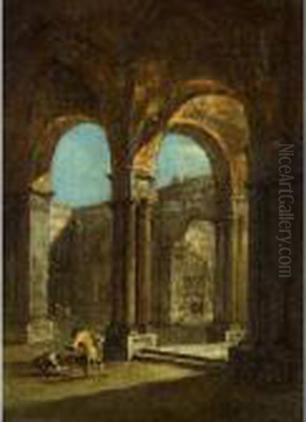 A Venetian Courtyard Oil Painting by Francesco Guardi